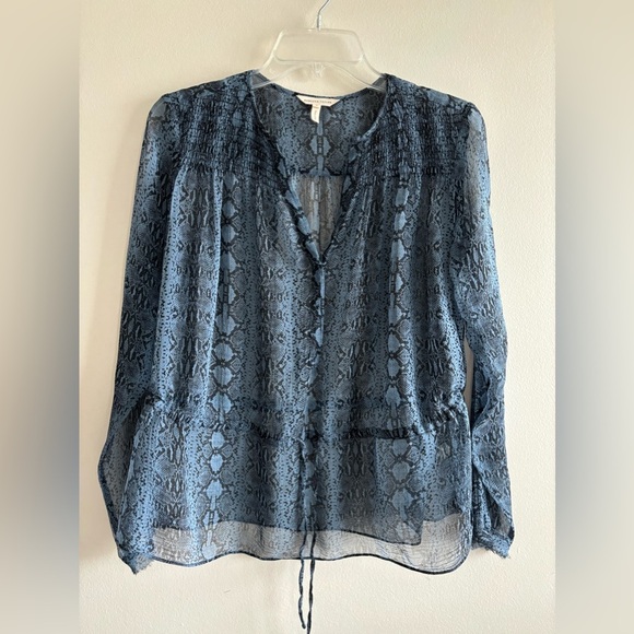 Rebecca Taylor snake skin 100% silk blouse blue size US 6 - Picture 4 of 13